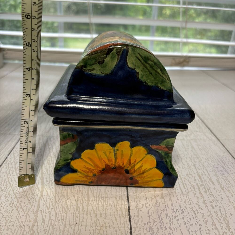 Vintage Sunflower Cobalt Blue Pottery Trinket Box - Picture 6 of 10
